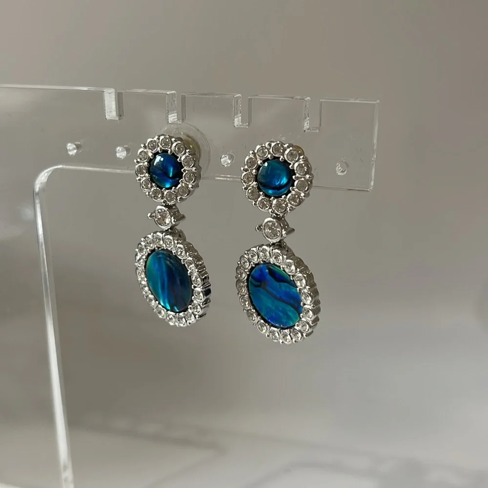 Nicky Butler White Crystal Rhinestone and Enamel Shell Dangle Silver Earring
